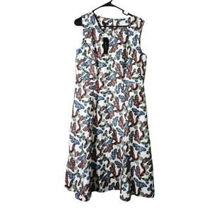 Talbots Butterfly Print Midi Dress Size 12 Linen Blend Fit & Flare Sleeveless